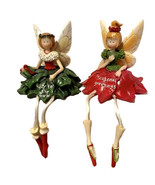 Christmas Fairy Angel Set of 2 Small 3 In Tall Plus Legs Resin Shelf Sit... - £19.66 GBP