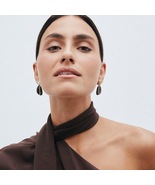 Vintage Brown Drop Glaze Earrings, Gold Tone, S925 Silver Post Minimalis... - $29.99