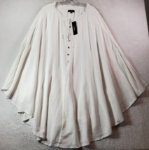 Lulus Oversize Poncho Top Womens Small White Round Neck Button Front Drawstring - £21.07 GBP