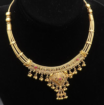 22K GOLD - Vintage Foxtail Strands &amp; Cabochon Ruby Beaded Collar Necklace- GN055 - £3,494.14 GBP