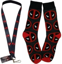 Marvel Deadpool 1Pair Crew Socks (10-13) + Stretchy Lanyard (1in Wide 22... - $9.89