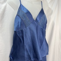 Secret Treasures Oily Satin Pajamas Cami Pants 2 Pieces Sz M Blue Lace Vintage - £13.63 GBP