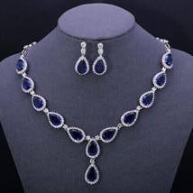 20 Ct Pear Cut Blue Sapphire 18 Inch Set Necklace 14k White Gold Over - £319.73 GBP