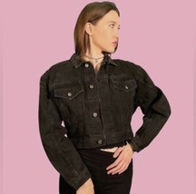 Vtg 90s LA GEAR Cropped Black Denim Jean Jacket Sz M - $134.42 CAD