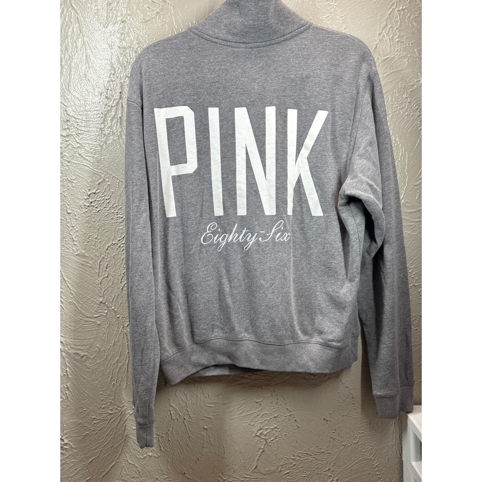 Pink VS Victorias Secret 1/4 Zip Gray Sweatshirt Graphics Print Women’s Size M Item image 4