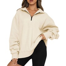 Womens Oversized Half Zip Pullover 2022 Long Sleeve Sweatshirt Quarter Zip Hoodi - £45.53 GBP