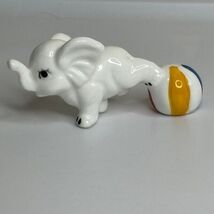 Vintage MINIATURE Ceramic Elephant Figurine With Colorful Ball Trinket D... - $15.00