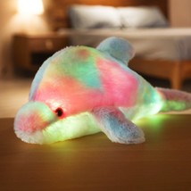Cartoon Rainbow Glowing Dolphin Plush Toys Lovely Luminous Animal Dolphin Pillow - £13.72 GBP