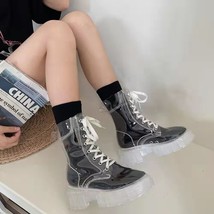 Cool Fashion Women Transparent Platform Boots Waterproof Ankle Boots Feminine Cl - £44.64 GBP