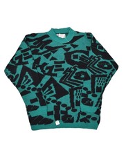 Vintage Milestone Sweater Womens M Teal Acrylic Knit Geometric 90s Retro... - £22.35 GBP