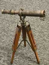 Nautical Vintage Antique Decorative Solid Brass Telescope On Wooden Uk Seller - £39.46 GBP