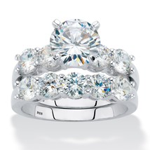 PalmBeach Jewelry 4.25 TCW Platinum-Plated Silver Round CZ Bridal Ring Set - £50.73 GBP