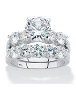PalmBeach Jewelry 4.25 TCW Platinum-Plated Silver Round CZ Bridal Ring Set - £50.18 GBP