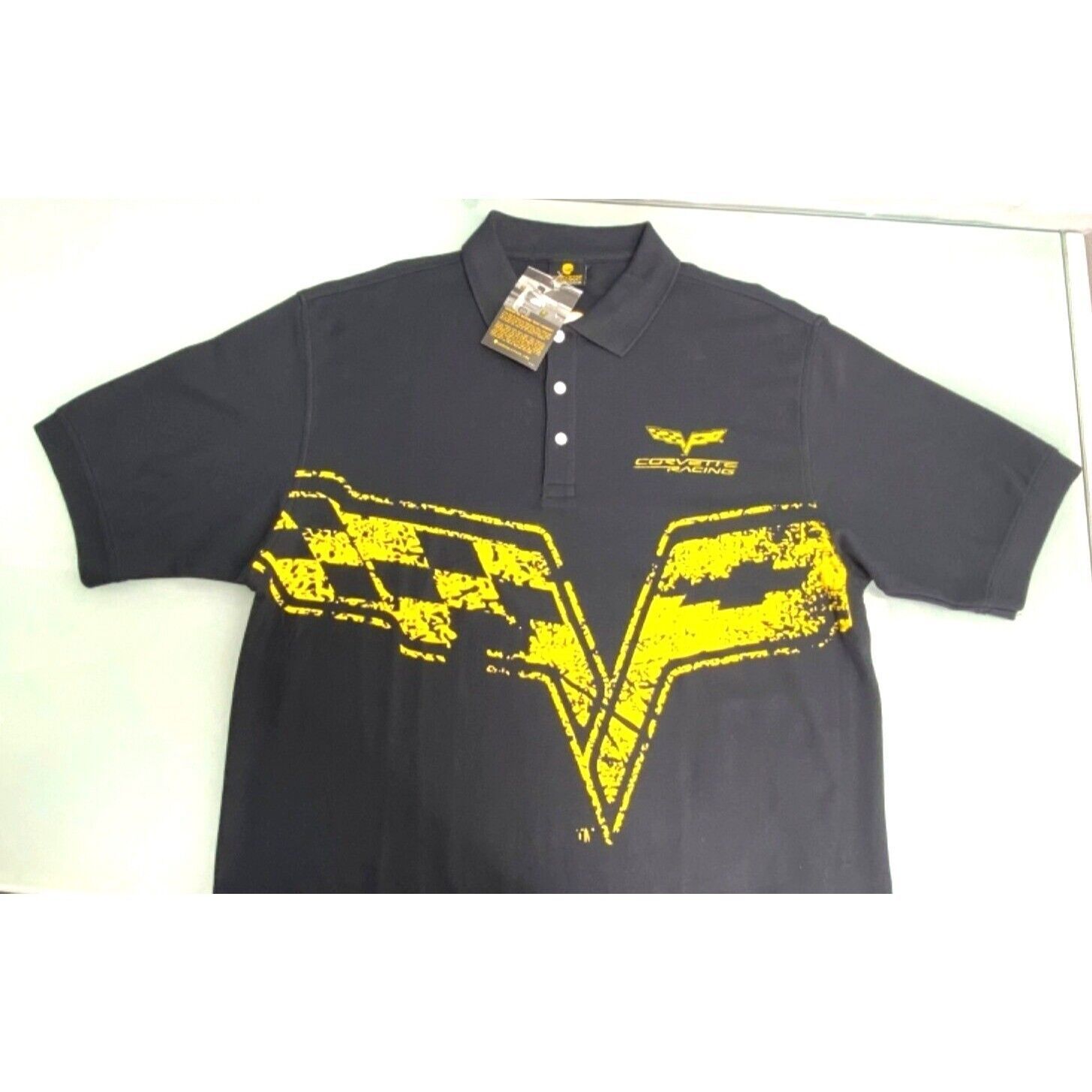 Primary image for Corvette Racing Men Shirt 100% Pima Cotton Black Short Sleeve Large L NEW NWT