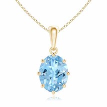 ANGARA Eight Prong-Set Oval Aquamarine Pendant in 14K Gold (Grade-AAAA Size-9x7) - £716.23 GBP