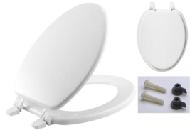 Elongated Closed Front Toilet Seat in White, Enameled Wood, High-Gloss Finish - $17.57