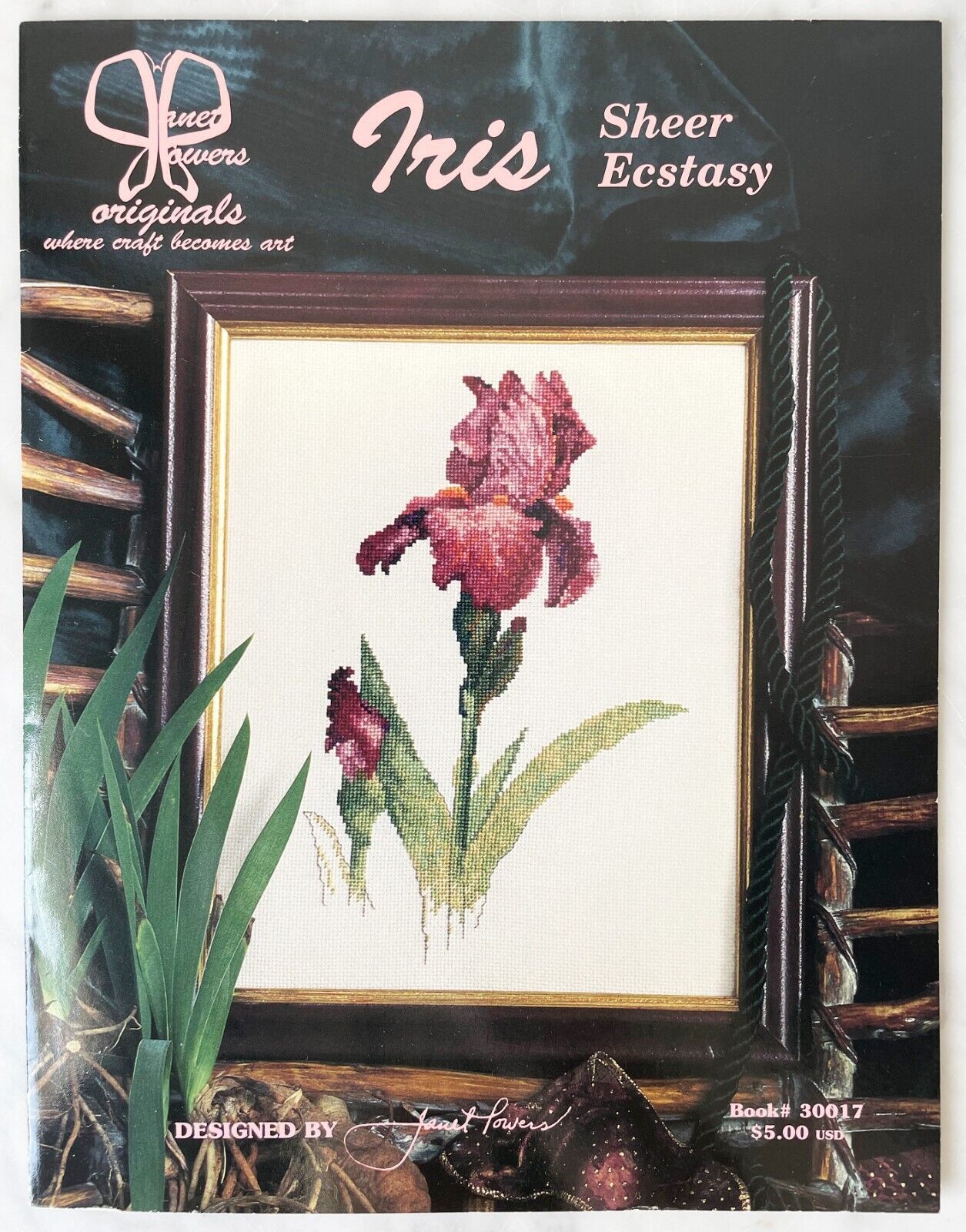 Janet Powers Originals Sheer Ecstasy Iris for Cross Stitch Vintage Leaflet 30017 - $9.45