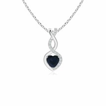 Natural Sapphire Infinity Heart Pendant Necklace with Diamonds in 14K White Gold - £341.16 GBP