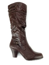 WHITE MOUNTAIN Pasttime Slouch Textured Brown Ruching Zipper Heel Boots  - £30.66 GBP