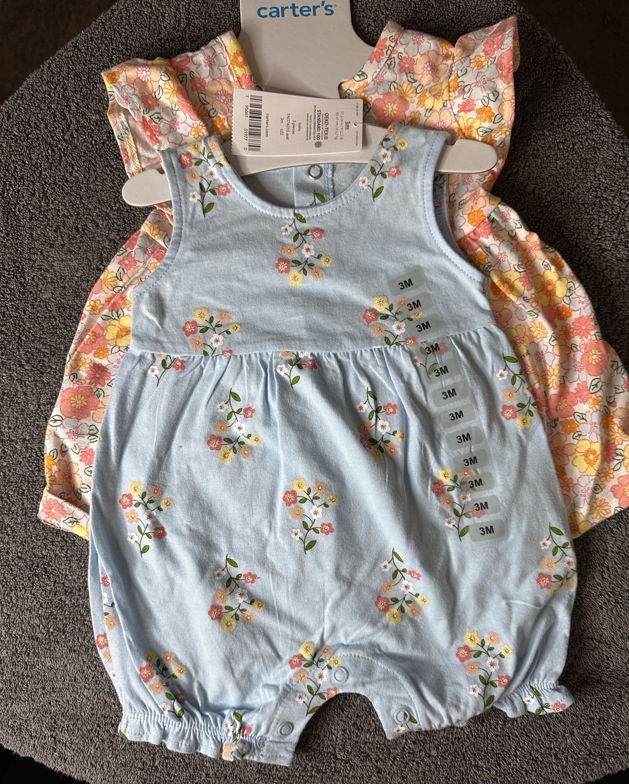 Carters Infant Baby 3 Piece 2 Outfit Floral One Piece &amp; Dress Shorts Set... - $16.33