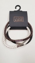 14th &amp; Union Men&#39;s 3 Piece Braided Leather Stackable Bracelets Black Brown White - £10.05 GBP