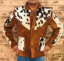 Traditional American Natural Hairy Skin Leather Jacket, Western Wear Cow... - $88.77+
