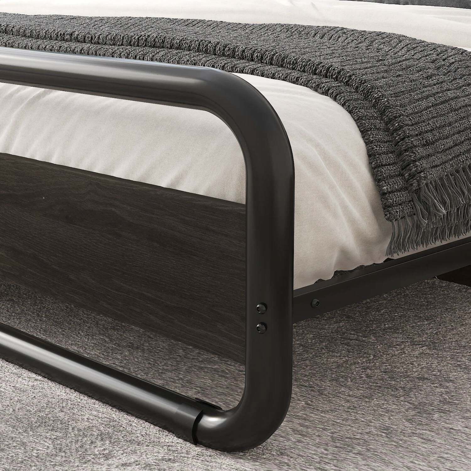Heavy Duty Full Size Round Metal Platform Bed with Black Wood Headboard Item image 3