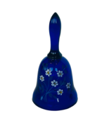 Fenton art glass figurine bell cobalt blue floral signed Marshall flower... - £31.54 GBP