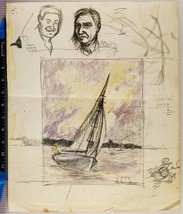 Vintage Inchiostro Disegno Su Carta Vela per Dennis Brandt Tob - £97.74 GBP
