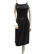 Vintage 60s Black Sequin Spaghetti Strap Wiggle Pencil Cocktail Dress - £125.03 GBP