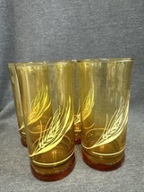 Vintage Mid Century Libbey Amber Wheat Gold Drinking Glasses Concave Set... - £17.40 GBP