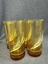 Vintage Mid Century Libbey Amber Wheat Gold Drinking Glasses Concave Set... - £17.08 GBP