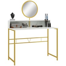 Modern Vanity Desk w/ Mirror, Gold &amp; White - $123.99