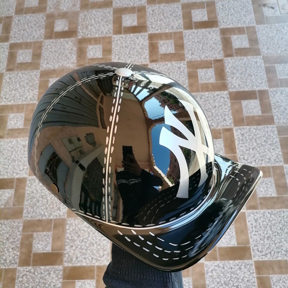 Motorcycle Helmet Baseball Cap Style fiberglass custom Helmet Bike black silv ny