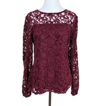 Sundance Blouse Top Womens Small Burgundy Velvet Lace Sheer Floral Long Sleeve - £19.92 GBP