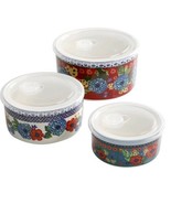 Pioneer Woman ~ Dazzling Dahlias ~ Six (6) Pc Ceramic Bowls w/Plastic Lids - $694.30 MXN