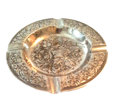 Silver Plate Ashtray Ornate Detailed Tarnished Vintage - £14.92 GBP