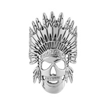 Native American Indian Style Chief Head Skull Sterling Silver Ring-9 - £19.39 GBP