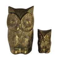 Vintage Brass Owl Figurines Set of 2 Mom Baby Small and Large Rustic Decor Colle - £19.69 GBP