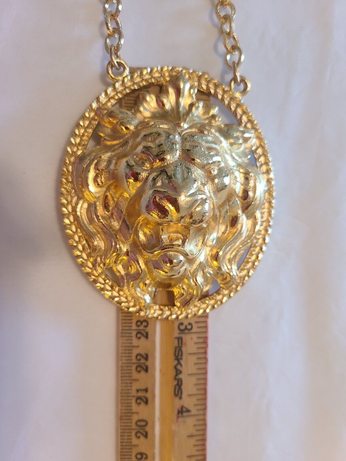 Vintage Signed NAPIER Lion Head Gold Tone Chain Dramatic 30" Statement Necklace - $149.99