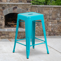 24&quot; Teal No Back Metal Stool ET-BT3503-24-CB-GG - $60.95