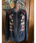 Torrid Black &amp; Red Floral Embroidered Embellished Bomber Jacket Sz 1X 14... - $41.03 CAD