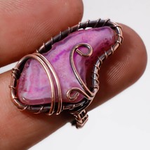 Pink Botswana Agate Gemstone Handmade Copper Wire Wrap Ring Jewelry 7.25&quot; SA 567 - £5.16 GBP