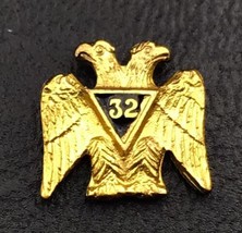 Masons Pin 32 Degree Small Vintage Gold Tone Screw back Masonic Double E... - $19.93