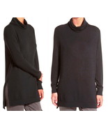 $48 Nordstrom SOFT Turtleneck Top X Small 0 2 Black Ribbed Trim Side Ven... - €19,37 EUR