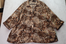 Maggie Barnes Blouse Top Womens 4X Brown Cheetah Print Lined Collar Button Front - £21.80 GBP