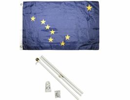 2x3 2&#39;x3&#39; State of Alaska Flag White Pole Kit Gold Ball Top - £23.50 GBP