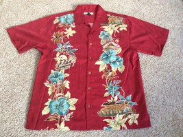Tommy Bahama Mens MEDIUM Maroon Short Sleeve Button Silk Floral Hawaiian... - £31.46 GBP