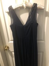 Adrianna Papell Formal Dress Sequins&amp;Beaded Shoulders Navy Blue Grecian Sz 10 - £10.11 GBP