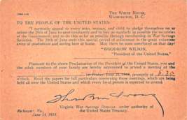 Timberville Va~Woodrow Wilson Appeal To Join WW1 War Savings Societies ~1918 Pcd - £14.31 GBP